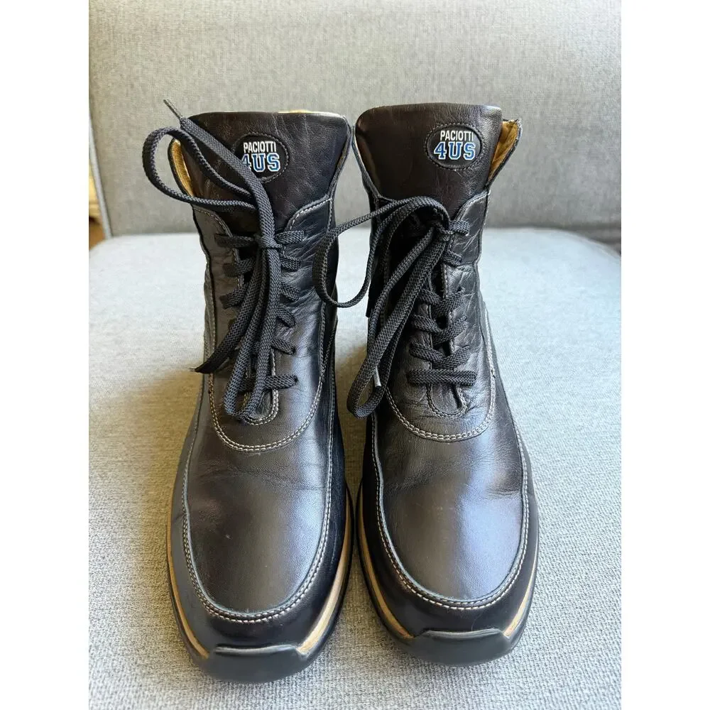 4US Cesare Paciotti 4US Black Leather High Top Sneakers Men's 39 US 7.5 - 8